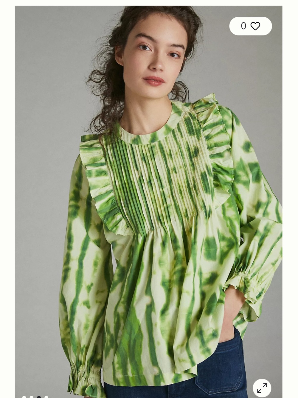 Green Tie-Dye Ruffle Blouse